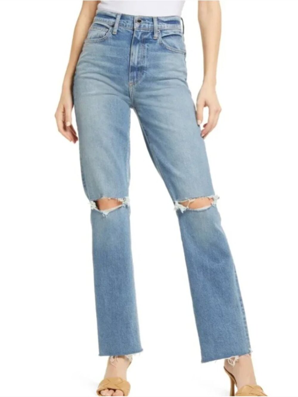 LE JEAN Sabine Distressed High Waist Straight Leg Jeans